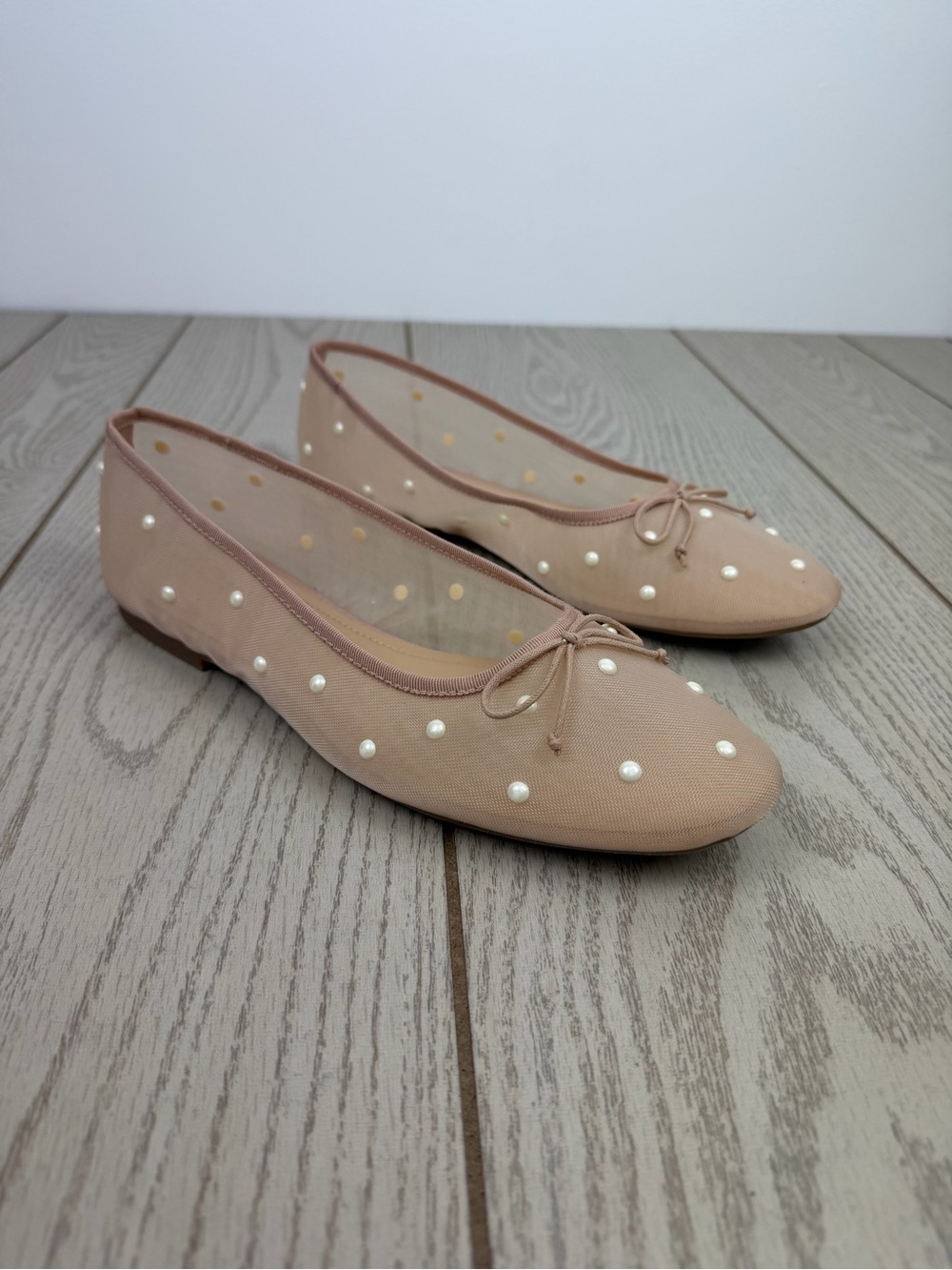 On 34th Women's Friyaa Mesh Ballet Flats 9M Nude White Pearl $69.50